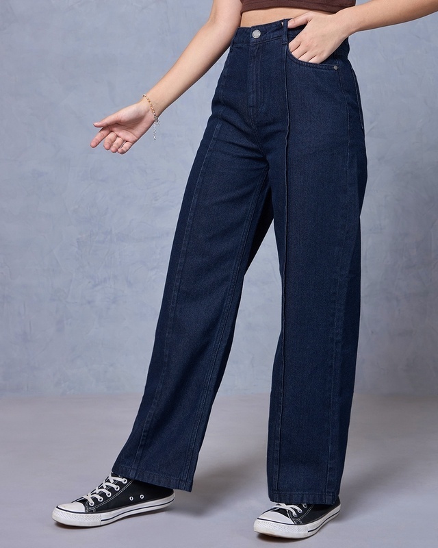 Shop Women's Blue Baggy Straight Fit Jeans-Front