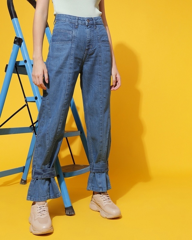 Shop Women's Blue Straight Fit Jeans-Front