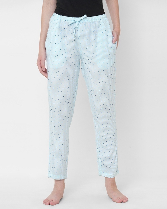 Shop Women's Blue Striped Lounge Pants-Front