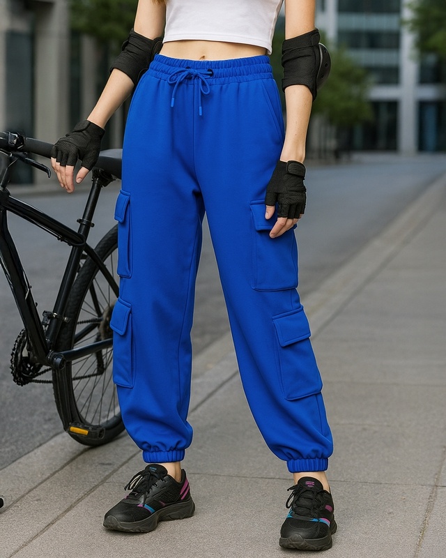 Shop Women's Blue Super Loose Fit Brushed Joggers-Front