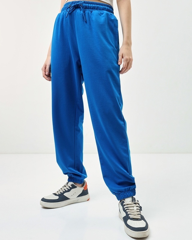 Shop Women's Blue Super Loose Fit Joggers-Front