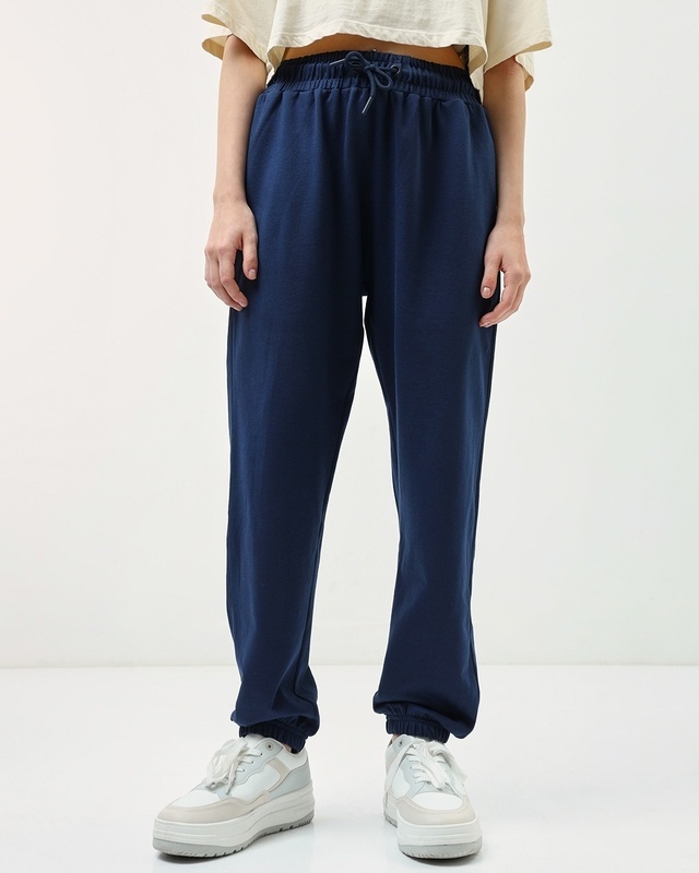 Shop Women's Blue Super Loose Fit Joggers-Front