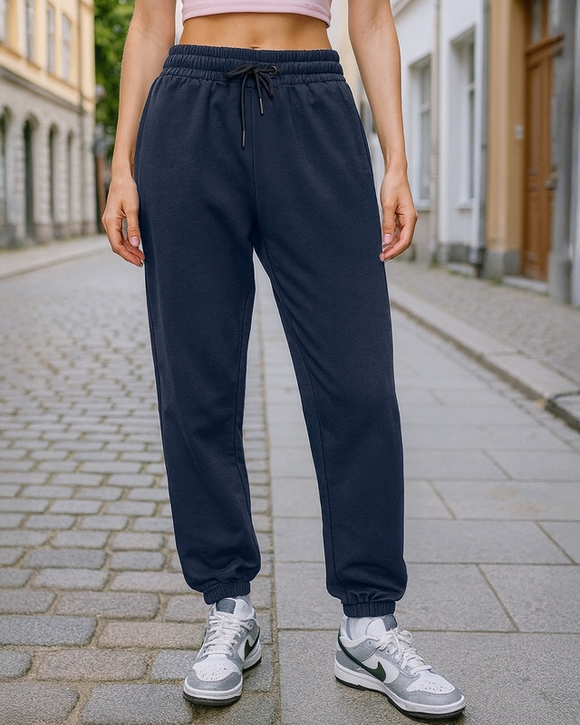 Shop Women's Blue Super Loose Fit Joggers-Front