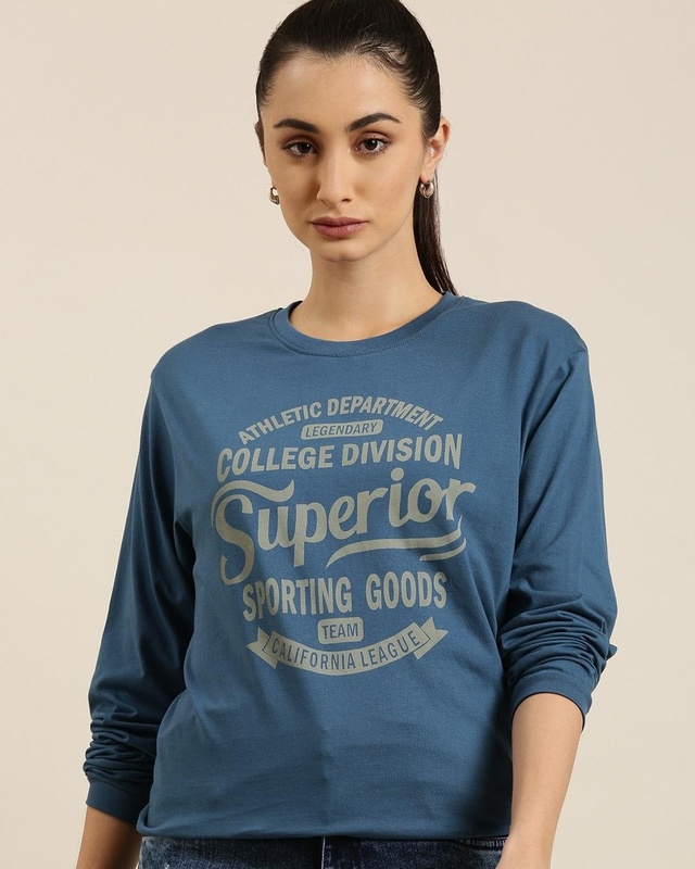 Shop Women's Blue Superior Typography Oversized T-shirt-Front