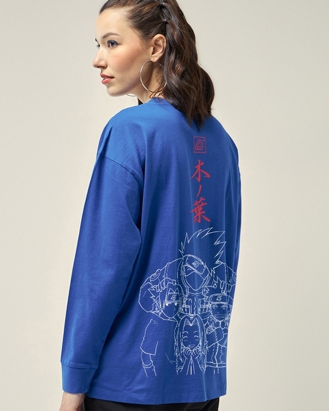 Shop Women's Blue Team Graphic Printed Oversized T-shirt-Front