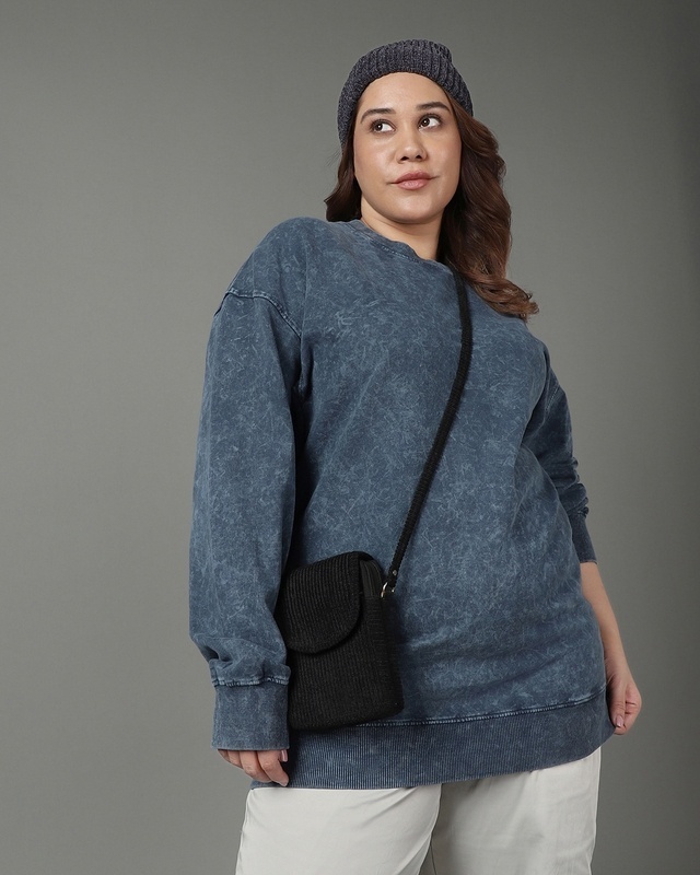 Shop Women's Blue Textured Oversized Plus Size Sweatshirt-Front