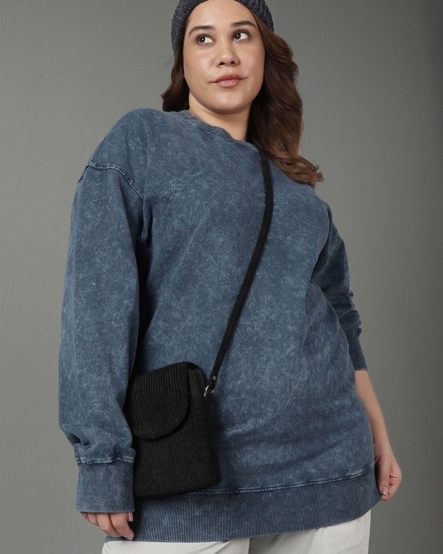 Shop Women's Blue Textured Oversized Plus Size Sweatshirt-Front