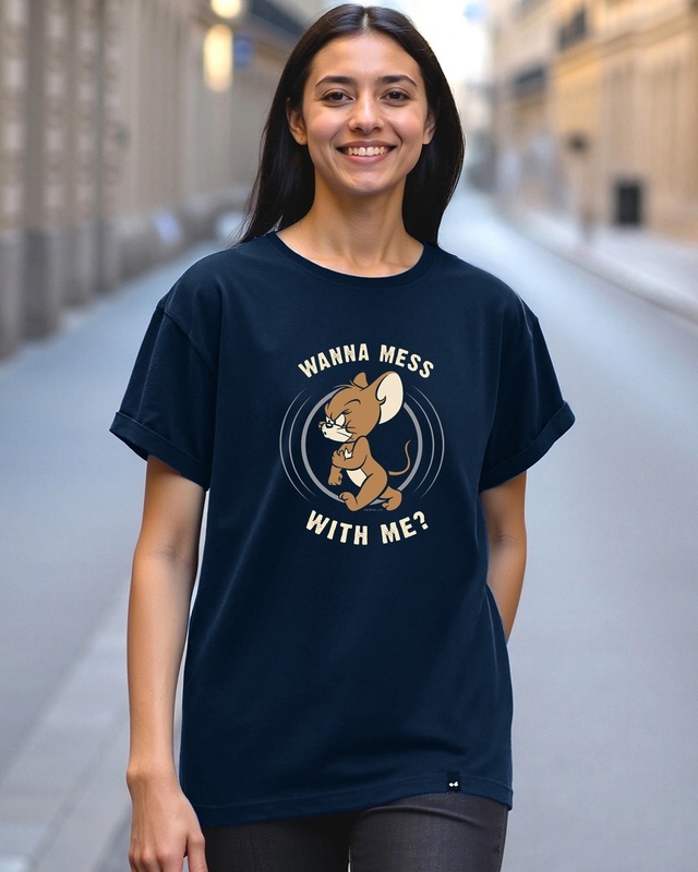 Shop Women's Blue Thug Jerry (TJL) Graphic Printed Boyfriend T-shirt-Front