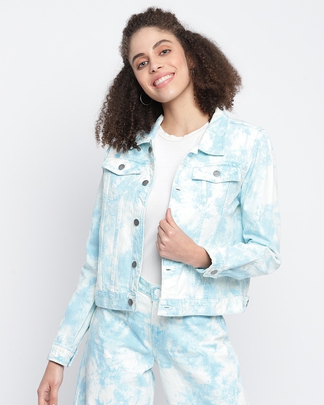 Shop Women's Blue Tie & Dye Jacket-Front