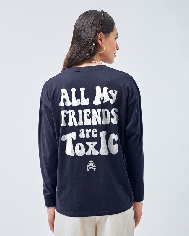 Shop Women's Blue Toxic Graphic Printed Oversized T-shirt-Front