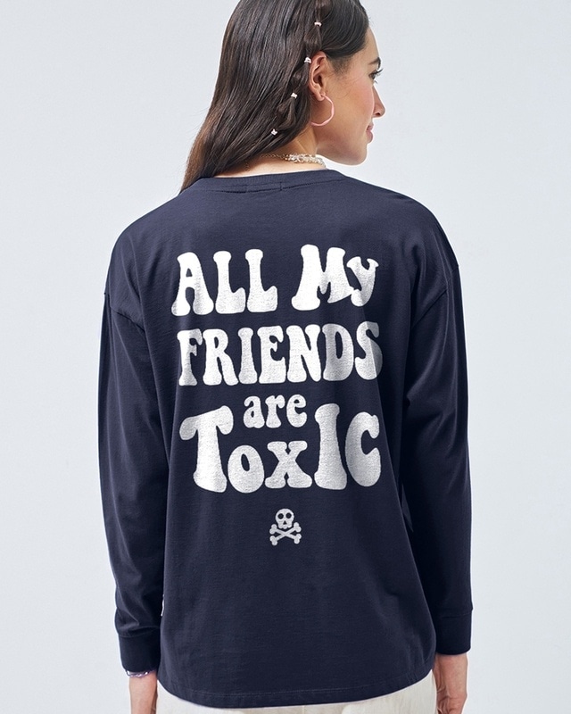 Shop Women's Blue Toxic Graphic Printed Oversized T-shirt-Front