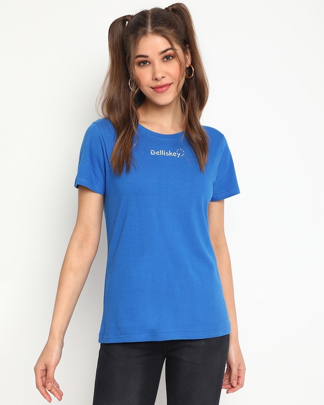 Shop Women's Blue Typography T-shirt-Front