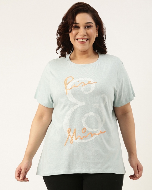 Women's Blue Typography Plus Size T-shirt