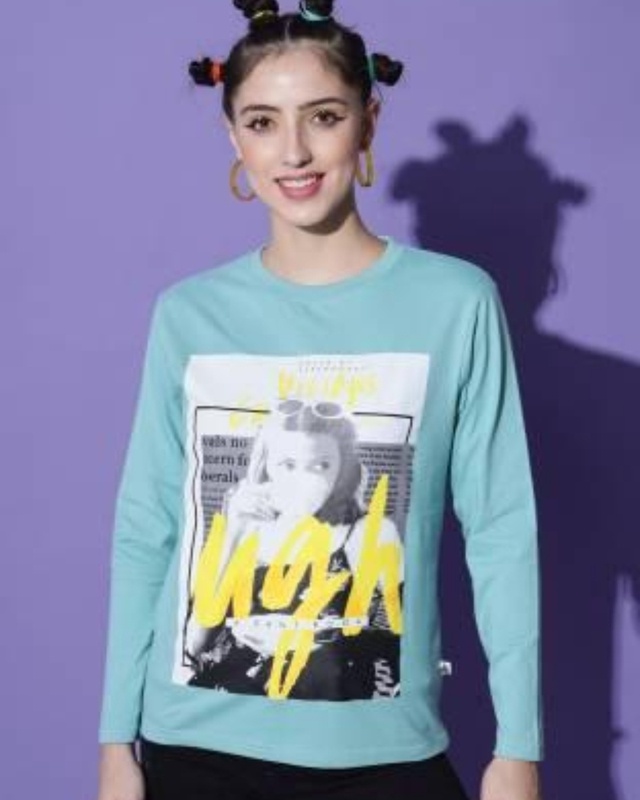 Shop Women's Blue Ugh Graphic Printed T-shirt-Front