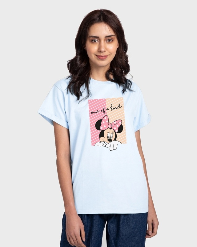 Shop Women's Blue Unique Minnie (DL) Graphic Printed Boyfriend T-shirt-Front