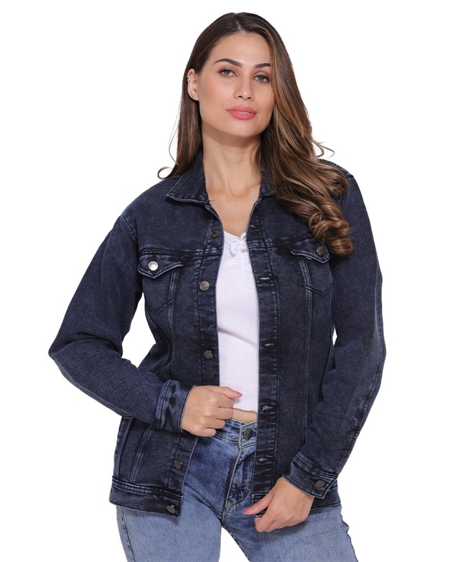 Shop Women's Blue Washed Denim Jacket-Front