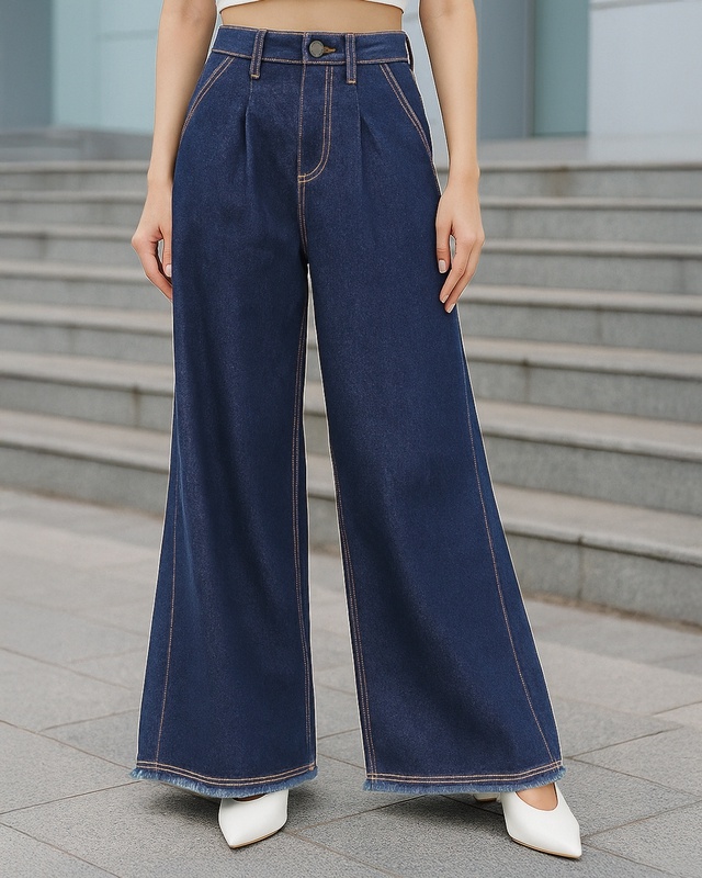 Women's Blue Washed Flared Korean Jeans