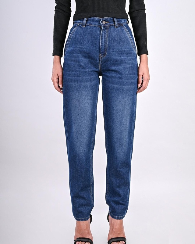 Shop Women's Blue Washed Mom Fit Jeans-Front