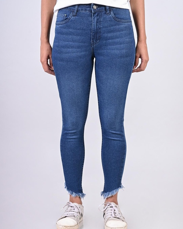 Shop Women's Blue Washed Skinny fit Jeans-Front