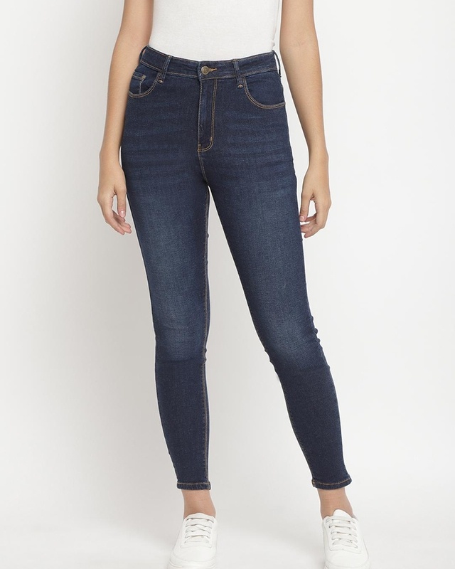 Shop Women's Blue Washed Super Skinny Fit Jeans-Front