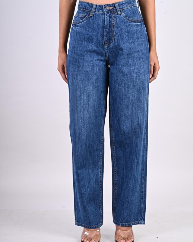 Shop Women's Blue Washed Wide Leg Jeans-Front