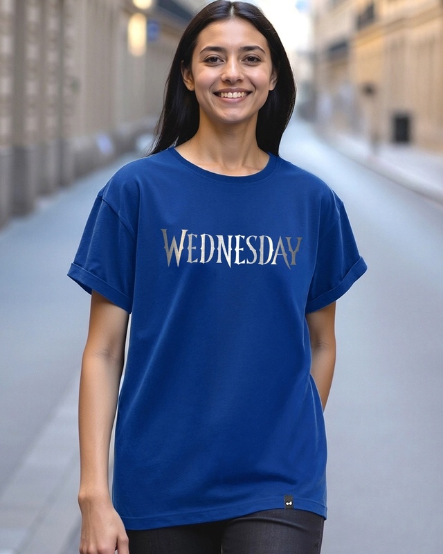 Shop Women's Blue Wednesday Typography Boyfriend T-shirt-Front