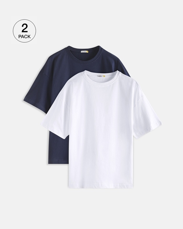 Shop Pack of 2 Women's Blue & White Oversized T-shirt-Front