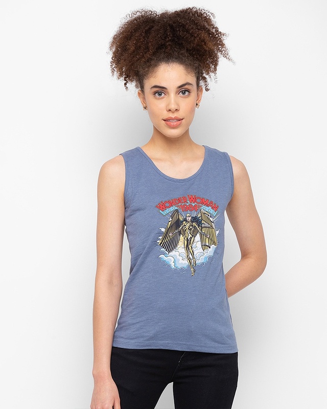 Shop Women's Blue Wonder Women Graphic Printed Tank Top-Front