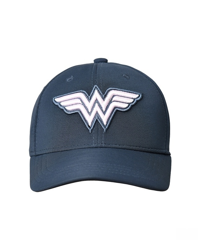 Shop Women's Blue Wonder Women Logo Embroidered BaseBall Cap-Front