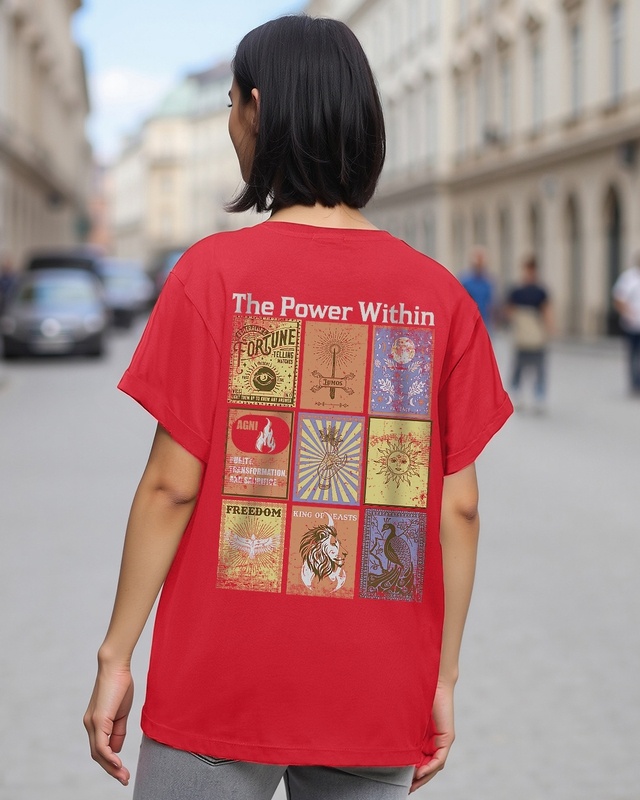 Shop Women's Bold Red Faith Fear Graphic Printed Boyfriend T-shirt-Front
