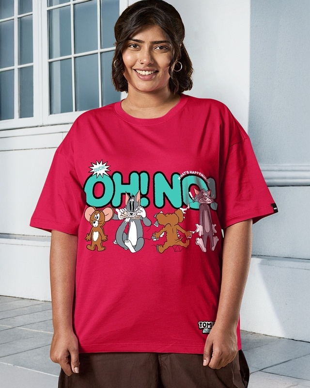 Shop Women's Bold Red Oh No Graphic Printed Oversized Plus Size T-shirt-Front