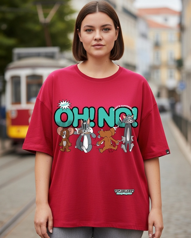 Women's Bold Red Oh No Graphic Printed Oversized Plus Size T-shirt