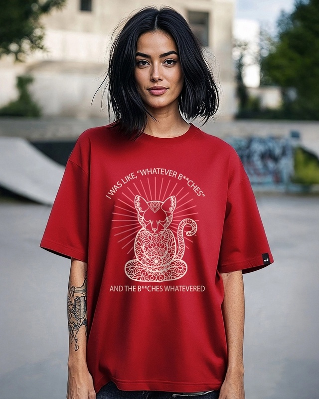Shop Women's Bold Red Whatevered Graphic Printed Oversized T-shirt-Front