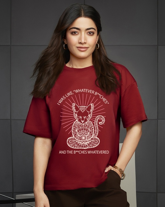 Shop Women's Bold Red Whatevered Graphic Printed Oversized T-shirt-Front