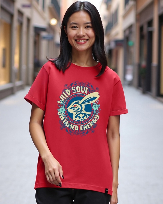 Shop Women's Bold Red Wild Soul Graphic Printed Boyfriend T-shirt-Front