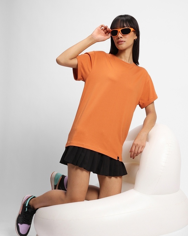 Shop Women's Orange Boyfriend T-shirt-Front