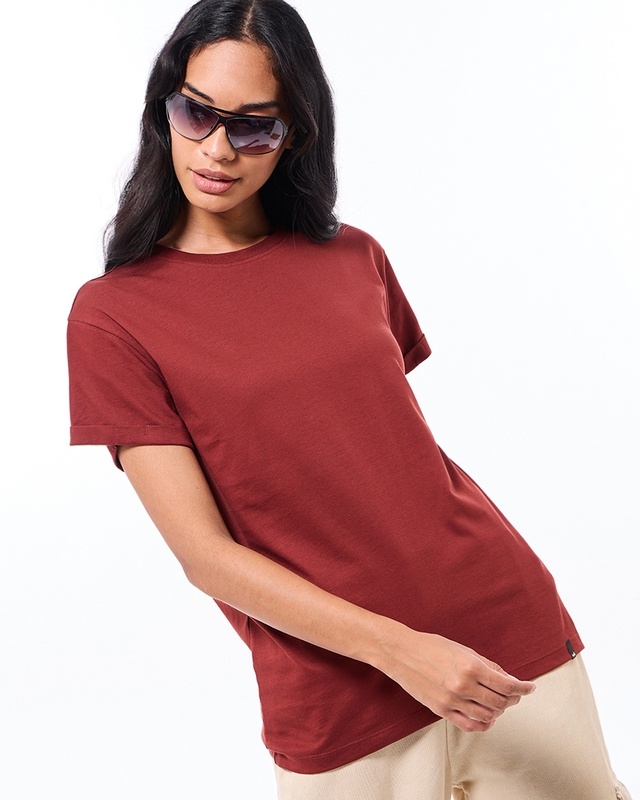 Shop Women's Brick Red Boyfriend T-shirt-Front