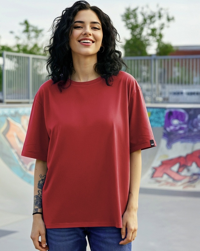Shop Women's Brick Red Oversized T-shirt-Front