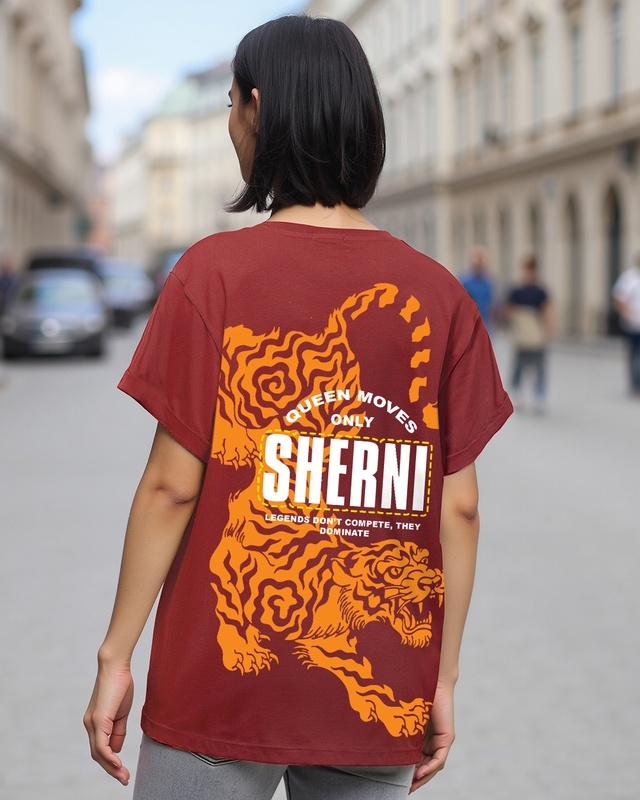 Shop Women's Brick Red Sherni Graphic Printed Boyfriend T-shirt-Front