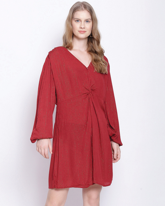 Shop Women's Brick Red Striped Dress-Front