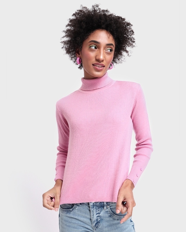 Shop Women's Pink High Neck Sweater-Front