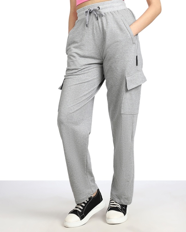 Women's Bright Grey Loose Comfort Fit Cargo Track Pants