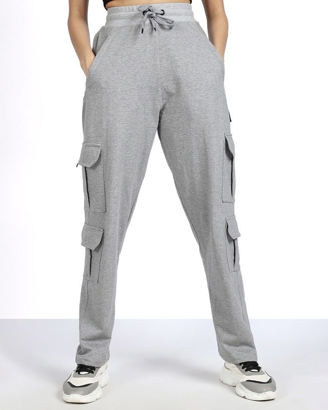 Women's Bright Grey Loose Comfort Fit Cargo Track Pants