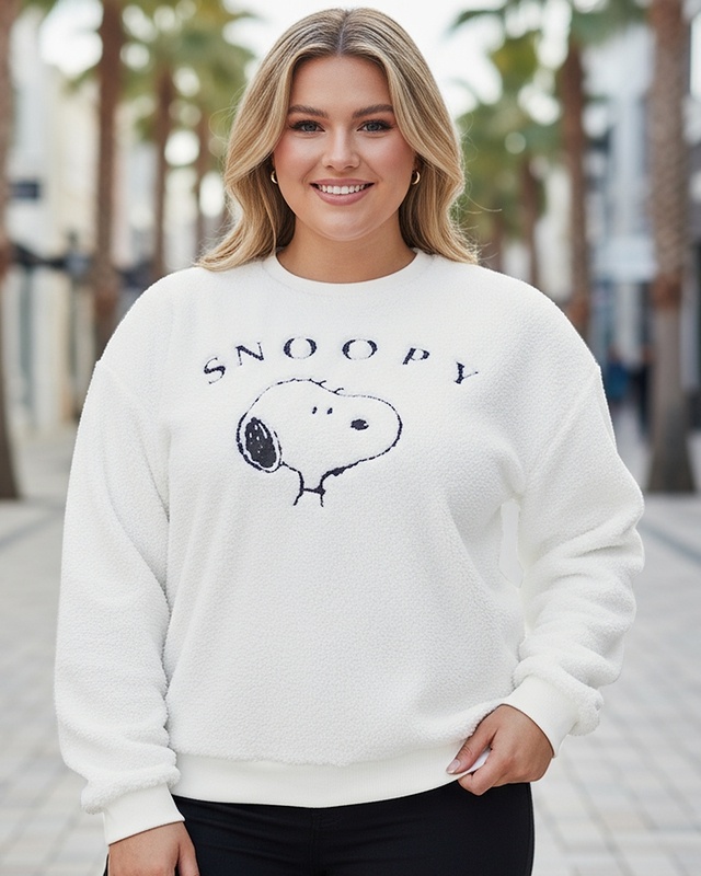 Shop Women's Bright White Embroidered Oversized Plus Size Sweatshirt-Front
