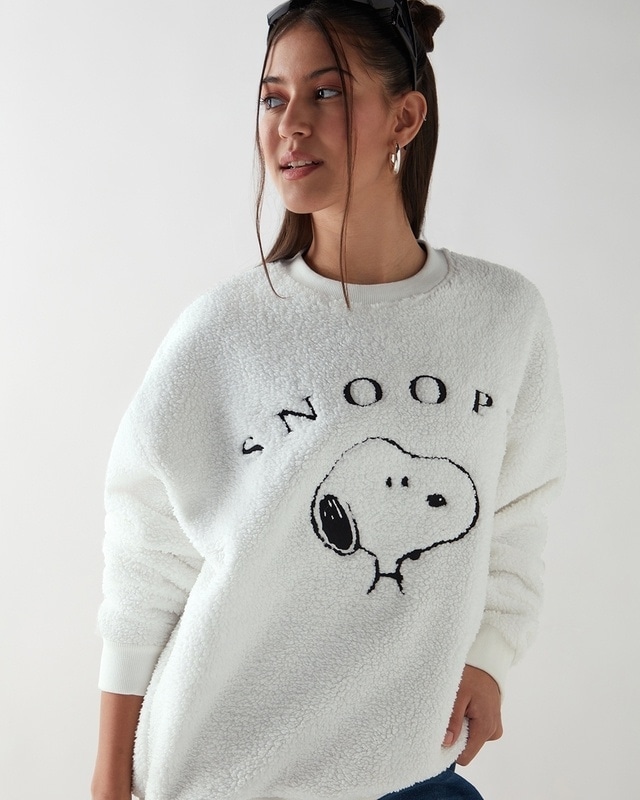 Shop Women's Bright White Embroidered Oversized Sweatshirt-Front