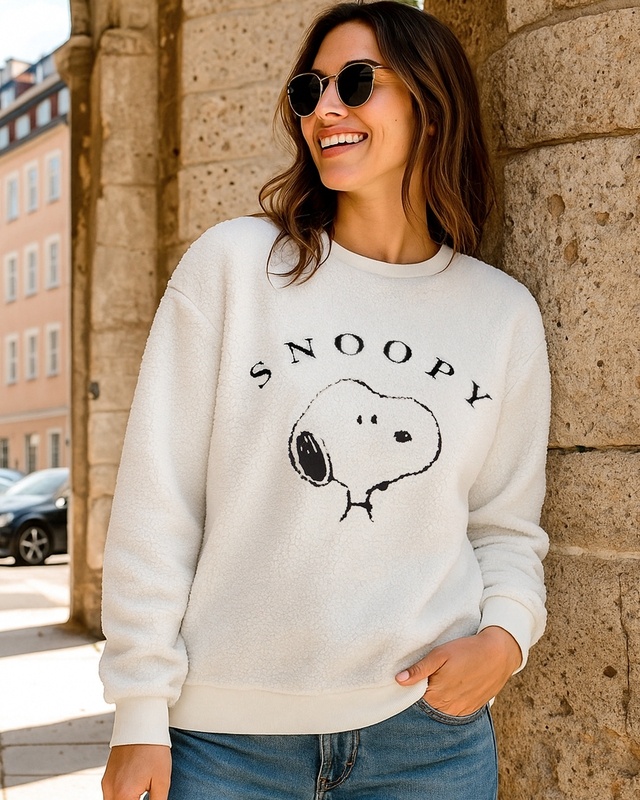 Shop Women's Bright White Embroidered Oversized Sweatshirt-Front