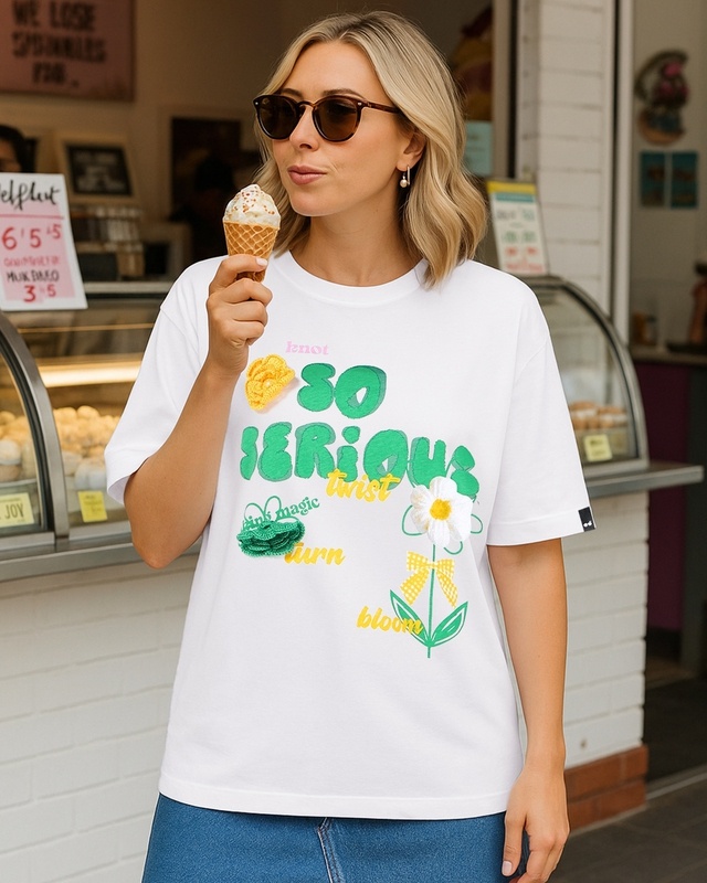 Shop Women's Bright White Graphic Printed Oversized T-shirt-Front