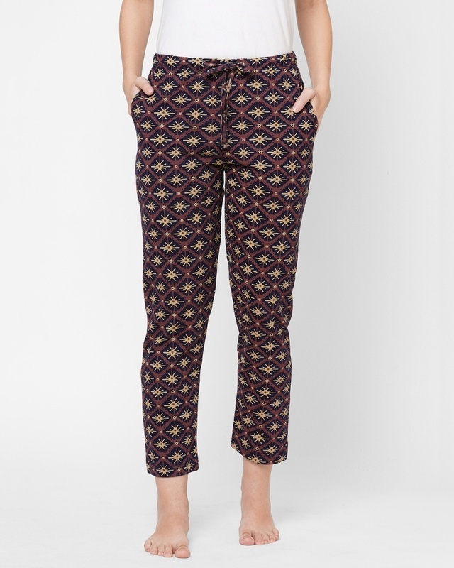 Shop Women's Brown & Blue All Over Printed Lounge Pants-Front