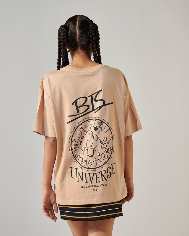 Shop Women's Brown BTS Universal Star Graphic Printed Oversized T-shirt-Front