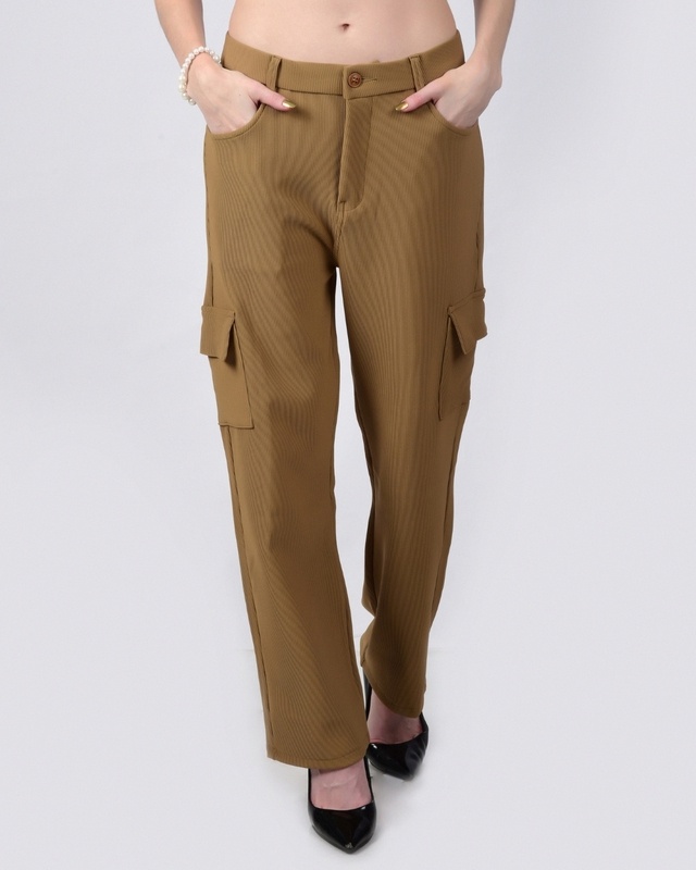 Shop Women's Brown Cargo Korean Pants-Front